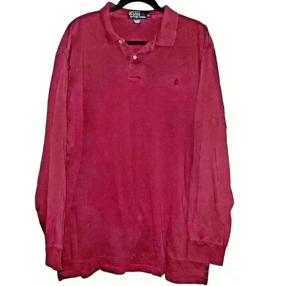 VTG Polo‎ Ralph Lauren Sz XL Maroon Collared Pull Over Shirt Preppy  Casual